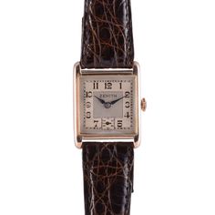 Vintage Swiss Zenith Art Deco mens rose gold wrist watch, circa 1930. This 9 karat rose gold square case wrist watch features a restored original silver dial and enamel numerals. The Zenith Art Deco watch has a 17 jewel movement. Case #75834, 9-1/2 ligne. [SSHO 412] Warranty This watch comes with a full 18 month warranty from the date of purchase. Classic Square Watch For Formal Occasions, Antique Rectangular Watch Band For Formal Occasions, Classic Square Formal Watches, Classic Square Watches For Formal Occasions, Art Deco Rectangular Watch With Diamond Hour Markers, Art Deco Rectangular Watch With Diamond Markers, Timeless Square Watch Accessories For Formal Occasions, Classic Square Watches With Diamond Hour Markers, Square Formal Watch With Subdials