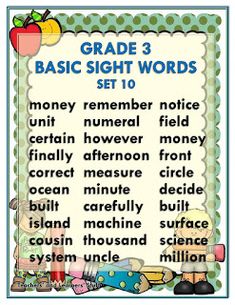 a poster with words and pictures on it that say, grade 3 basic sight words set 6