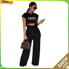 Women's Letter Print Sleeveless Two-piece Pants Set Casual Summer Jumpsuits And Rompers Trouser Style, Casual Sleeveless Two-piece Jumpsuit, Casual High-waisted Summer Jumpsuit, Casual High-waist Two-piece Jumpsuits And Rompers, Casual High-waisted Jumpsuits And Rompers For Summer, Casual High-waisted Jumpsuit For Summer, Casual Two-piece High Waist Jumpsuit, Casual Two-piece High Waist Jumpsuits And Rompers, Casual Summer Sets With High-waisted Pants