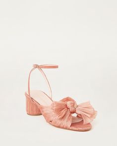 Bermuda Pink, Mid Heel Sandals, Wrap Sandals, Bow Heels, Beautiful Gift Wrapping, Ivory Pearl, Fabric Bows, Pleated Fabric, Heeled Sandal