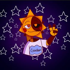 an image of a cartoon character with stars in the sky behind him and one hand up