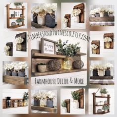 the collage shows different types of vases and flowers on shelves with words describing them