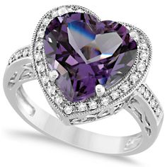 Heart Shaped Amethyst & Diamond Ring Halo 14K White Gold 5.41ct Amethyst Birthstone Ring, Heart Shaped Amethyst, Heart Halo Ring, Amethyst Birthstone, Amethyst And Diamond Ring, Diamond Heart Ring, Purple Jewelry, Gold Halo, Jewelry Style