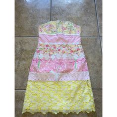 Lilly Pulitzer White Label Dress Size 6 Strapless Fitted Strapless Dress With Lace Trim For Spring, Strapless Spring Dress With Lace Trim, Multicolor Lace Dresses For Spring, Lilly Pulitzer Dress, White Label, Lilly Pulitzer, Strapless Dress, Color White, Size 6