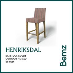 an advertisement for a bar stool with the words henniksdal on it's back