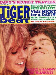 the cover of tiger beat magazine with an image of a man and woman kissing each other