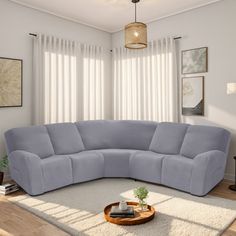 a living room with a large sectional couch