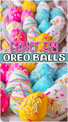 easter egg oreo balls with sprinkles on them