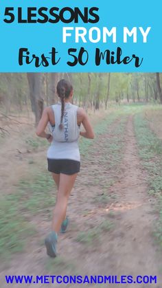 a woman running in the woods with text overlay saying sky island 50k race recap