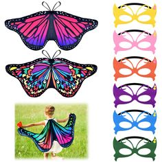 butterfly mask and cape set with different colors for children to wear on halloween or any occasion