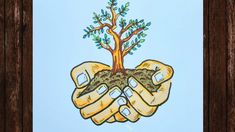 a drawing of a hand holding a small tree