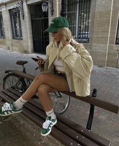 outfit idea, outfit inspo, summer outfit, summer fit, cute outfit, city outfit, Adidas, fun outfit, easy outfit, spring outfit, fall outfit, blonde hair, leather jacket Adidas Shorts Outfit, Green Shoes Outfit, Outfit Campus, Campus Outfit, Sneaker Outfits Women, Adidas Campus 00s, Look Retro, Mode Boho