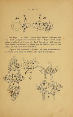 an old book with drawings and instructions on how to tie a knot in two different ways