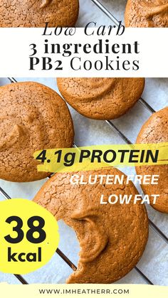 chocolate chip cookies on a cooling rack with text overlay that reads, low carb and ingredient pb2 cookies gluten free lowfat