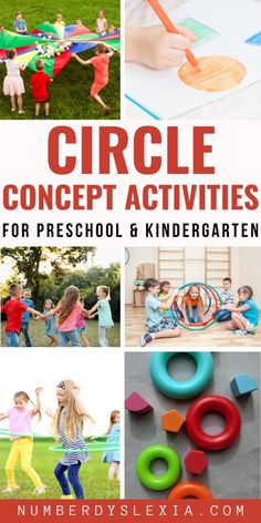 the cover of circle concept activities for preschool and kindergarts with pictures of children playing