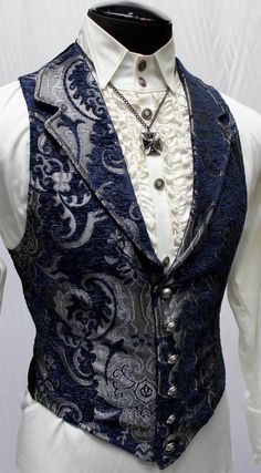 ARISTOCRAT VEST Blue/Silver Tapestry | Etsy Istoria Modei, Victorian Vampire, Steampunk Clothing, Steampunk Fashion, Fantasy Fashion, Character Outfits, Costume Design, Gothic Fashion