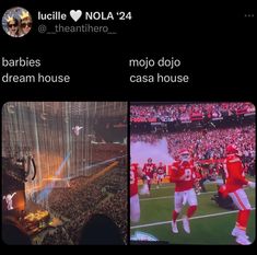 two screenshots of the same football game, one shows an image of a stadium and