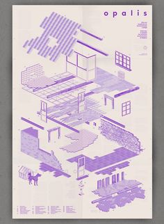 an image of a purple poster that is in the shape of a house with windows and doors