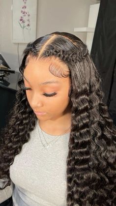 Braid With Side Part, Crimp Wig Hairstyles, Frontal With Fishtail Braid, Cute Hair Styles Black Women, Side Part With Crimps Frontal, Side Part Crimps Frontal Wig, Side Part Frontal Wig With Curls Fishtail Braid, Wig With Fishtail Braid Side Part, Middle Part Crimps Black Women