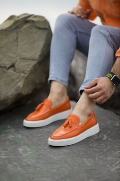 Product: Orange Tassel Loafers Collection: Spring – Summer 2022 Color code: Orange Shoes sole: Eva Plastic Inner Lining: Calf Skin Lining Shoes Material: Leather Available Size: 39-40-41-42-43-44-45 Package Include: Shoes Shoes Orange, Refined Fashion, Business Men, Orange Shoes, Looking Dapper, Loafer Sneakers, Tassel Loafers, Eva Sole, Sole Shoes