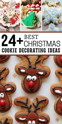 christmas cookies decorated like reindeers with the words, best christmas cookie decorating ideas