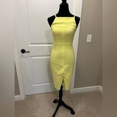 Nwt H&M Yellow Dress, Midi Length, Size 6, Never Worn, Smoke Free/Pet Free Home Yellow Fitted Midi Dress With Spaghetti Straps, Yellow Lined Fitted Midi Dress, Yellow Fitted Lined Midi Dress, Yellow Fitted Midi Dress, Lined, Yellow Fitted Midi Dress With Lining, H&m Sleeveless Midi Dress For Night Out, H&m Fitted Mini Length Dresses, Fitted Mini Dress By H&m, H&m Fitted Lined Dress