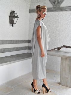 Light Gray Melange Maxi Dress / Gray Kaftan / Asymmetric Plus Casual Asymmetrical Flowy Midi Dress, Casual Flowy Asymmetrical Midi Dress, Casual Gray Dress With Asymmetrical Hem, Oversized Asymmetrical Hem Midi Dress For Summer, Oversized Asymmetrical Dress For Summer, Oversized Maxi Dress With Asymmetrical Hem For Summer, Oversized Asymmetrical Midi Dress, Oversized Midi Dress With Asymmetrical Hem For Summer, Oversized Summer Midi Dress With Asymmetrical Hem