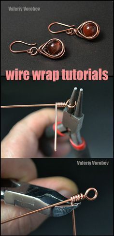 two pictures showing how to make wire wrap bracelets with copper and silver wires, one is