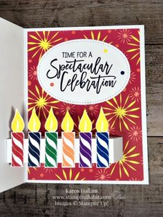 a birthday card with candles on it and the words, time for a spectacular celebration