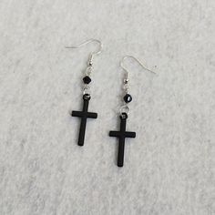 Black cross dangle drop earrings with hypoallergenic and nickel free backs of your choice Black Cross Earrings, Earrings Emo, Emo Earrings, Skull Moth, Earrings Punk, Goth Earrings, Punk Earrings, Black Cross, Cross Earrings