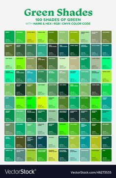 green shades poster with text and color swatches on the bottom half of each page