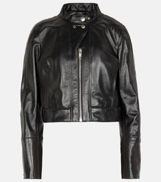 Cropped Leather Biker Jacket in Black - Givenchy | Mytheresa Cropped Biker Jacket, Givenchy Clothing, Leather Biker Jacket, Leather Items, Soft Black, Biker Jacket, Calf Leather, Accessories Design, Designing Women