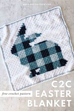 a crocheted blanket with the words c2c easter basket written in black and white