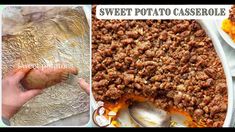 sweet potato casserole with meat and cheese on the side, then topped with ground beef