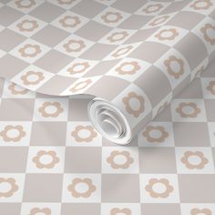 an image of a wallpaper pattern with flowers on the side and checkered background