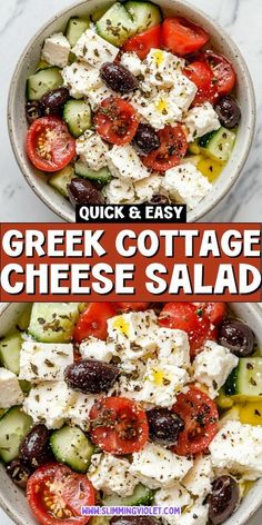 two bowls filled with greek cottage cheese salad