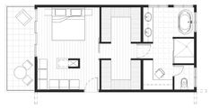 the floor plan for a small apartment with two beds and one living room in it