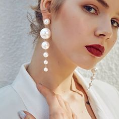 Exquisite Simulated Pearl Stud Earrings Fashion Long Statement Earrings for Womenn Party Wedding Female Jewelry Gift Shopping Gifts, Long Pearl Earrings, Female Jewelry, Metal Drop, Wedding Earrings Drop, Wedding Pendant, نظارات شمسية, Long Tassel Earrings, Friends Party