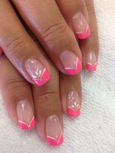 Color French Nails Summer Short, Pretty Nails Classy French Tips, Floral French Tip Nails, Tip Nail Designs, Nail Tip Designs, Fingernail Designs, Nails 3d, French Tip Nail Designs, Gel Nail Art Designs