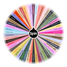 the spin wheel has many different words in each section, including one that says spin