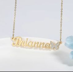 Show some love this holiday season with this beautiful Custom Name Necklace with iced out butterfly. Gift it to someone special or make it your own. Perfect match for any outfit and any occasion. Lovalita name necklaces are versatile enough to wear it everyday. Wear it alone, or layer it up with other necklaces. Makes perfect gifts for Girlfriends, Moms, Grandmas, daughters, or best friends. 100% nickel free. Made from high quality stainless steel with 14k Gold plating that won't fade. *Comes in Trendy Bling Necklaces For Gifts, Trendy Bling Necklace For Gift, Trendy Necklace For Gift, Diamond Name Necklace, Nameplate Necklace Gold, Name Necklace Silver, Necklace With Diamond, Diamond Butterfly, Nameplate Necklace