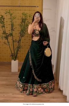 Bollywood Replica LehengaBollywood Model Green georgette bridal lehenga choli Lehenga in faux georgette with embroidery sequins work in length approximately 42 inches with flair 4 mtrs. Blouse in faux georgette in ready-to-wear free size with embroidery sequins work. Dupatta faux georgette with embroidery sequins workShipping time is 5-7 days.Buy this Lehenga at Kollybollyethnics and make your occasion very special !!. With Express Free Shipping and Custom Stitching, Shop Bollywood Model Gr Dark Green Lehenga, Sequins Lehenga Choli, Design Lehenga, Bridesmaid Lehengas, Sequins Lehenga, Sequence Lehenga, Lehenga Bridesmaid, Mehendi Outfit, Lehenga Bridal