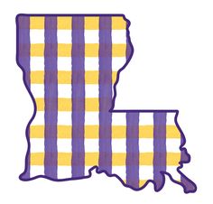 the state of michigan is depicted in purple and yellow plaid fabric on a white background