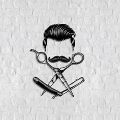 a drawing of a man with scissors and a mustache