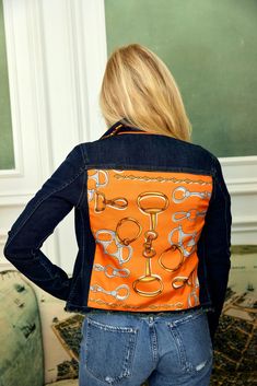 Jean Jackets Equestrian Chic, Heels & Wedges, Vintage Scarf, Flat Boots, Jean Jackets, Blue Orange