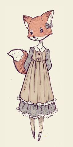 a drawing of a fox wearing a dress