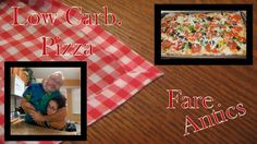 a couple of pictures with some food on them and the words low carb pizza