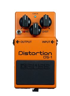 the distortion ds1 guitar effects pedal is orange and has black knobs on it