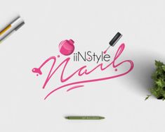 the logo for instyle nails is shown in pink and black letters on a white background