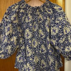 Nee With Tags Blue Free People Blouse Blue Velvet Top, Boyfriend Top, Flannel Blouse, Free People Blouse, Free People Tunic, Puff Long Sleeves, Satin Top, Velvet Tops, Peasant Tops